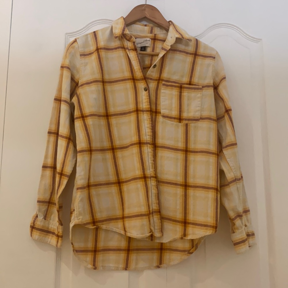 yellow plaid flannel button down